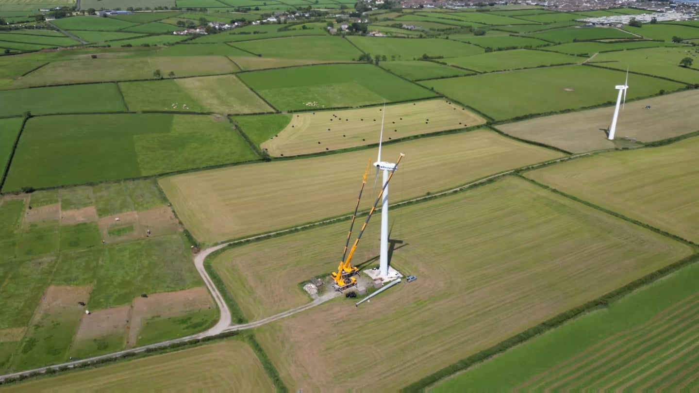 Wind Turbine blade being installed outside Millisle