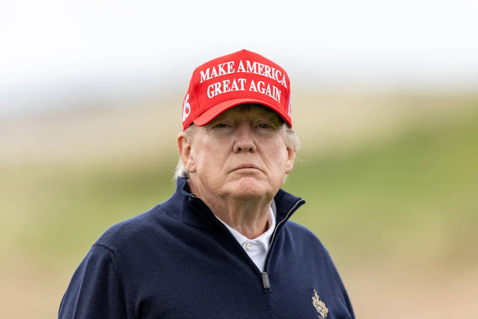 TURNBERRY, SCOTLAND - MAY 02: Former U.S. President Donald Trump during a round of golf at his Turnberry course on May 2, 2023 in Turnberry, Scotland. Former U.S. President Donald Trump is visiting his golf courses in Scotland and Ireland. Back in the United States, he faces legal action on 34 counts of falsifying business records. (Photo by Robert Perry/Getty Images)Robert Perry/Getty Images