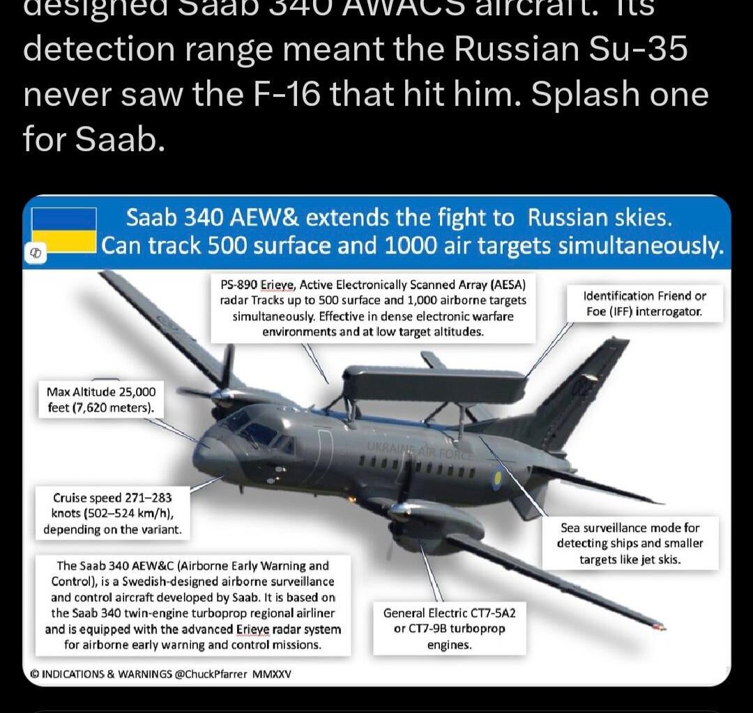 Ukraine scores first air to air missile take down of Russisn jet with help from their a Swedish AWACS.