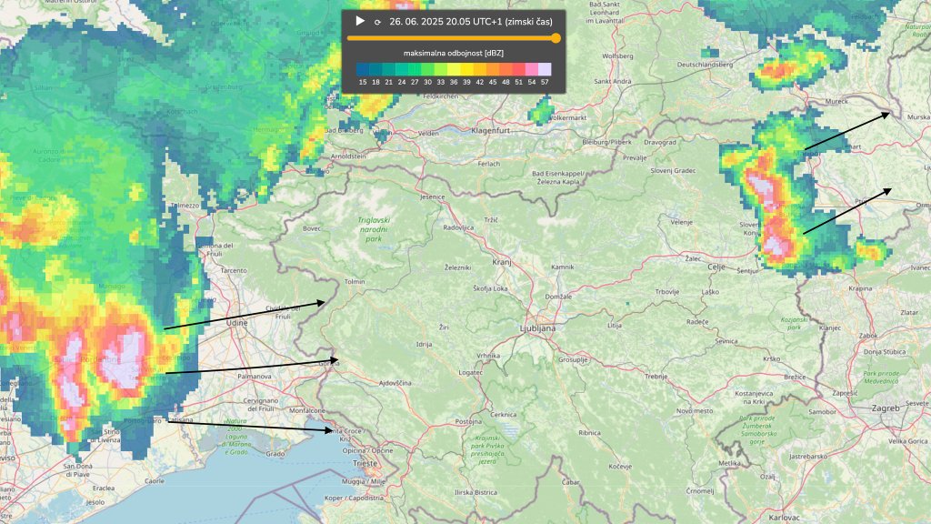 Blizu meje močan nevihtni sistem, nevihte s točo na Štajerskem