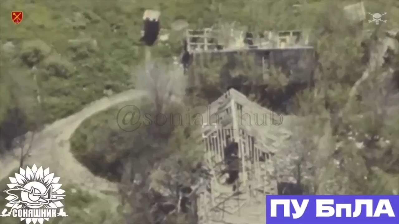 Drone footage of a Ukrainian MiG-29 striking a Russian position with 3 GBU-39 bombs. Hrozove, Zaporizhzhia Oblast.