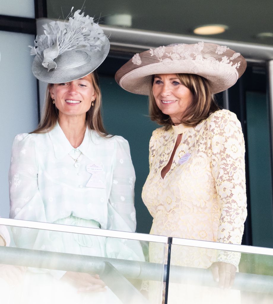 Alizee Thevenet and Carole Middleton in dresses and hats