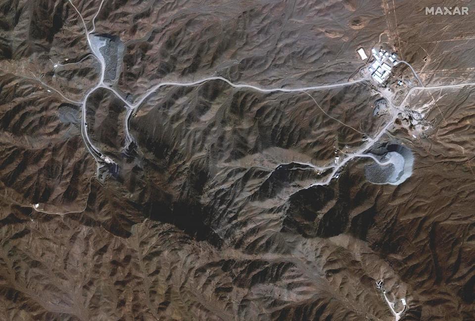 PHOTO: This handout satellite image provided by Maxar Technologies and taken on February 12, 2025 shows a tunnel complex near Iran's Natanz nuclear facility, south of the capital Tehran.  (Satellite image ©2021 Maxar Technologies/AFP via Getty Images)