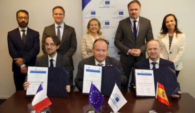 The Spain-France interconnector signing ceremony.