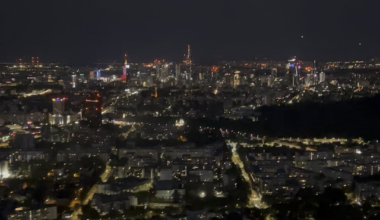 Night helicopter flight over Warsaw city