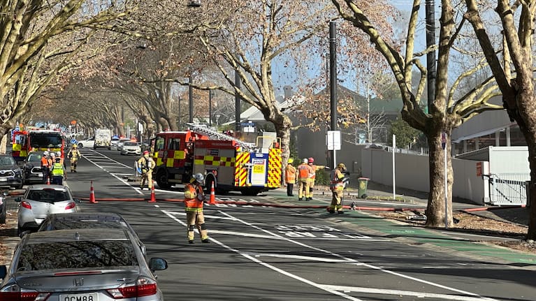 Emergency services at the scene of the fire in central Auckland.