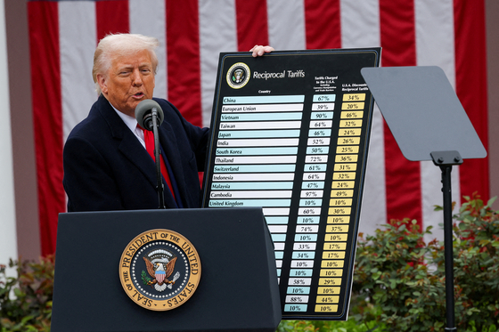 U.S. President Donald Trump delivers remarks on tariffs in the Rose Garden at the White House in Washington, D.C. on April 2. [REUTERS/YONHAP]