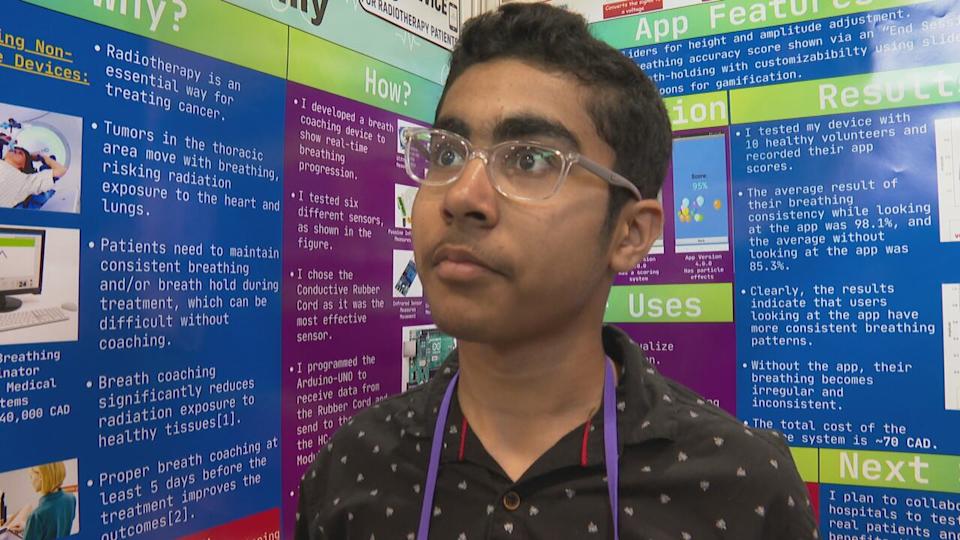 Arnav Samanth, a Grade 7 student at Millidgeville North School in Saint John, did a project to help improve radiotherapy cancer treatment for patients who have a tumour in the thoracic region. 