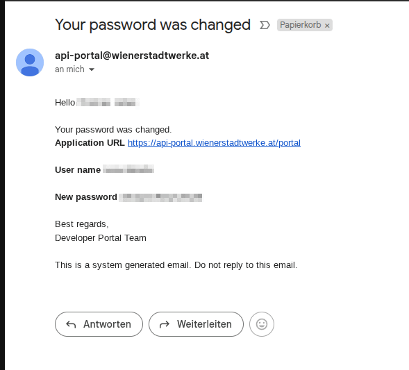 Developer Portal der Wiener Stadtwerke verschickt PW im Klartext... *Facepalm*