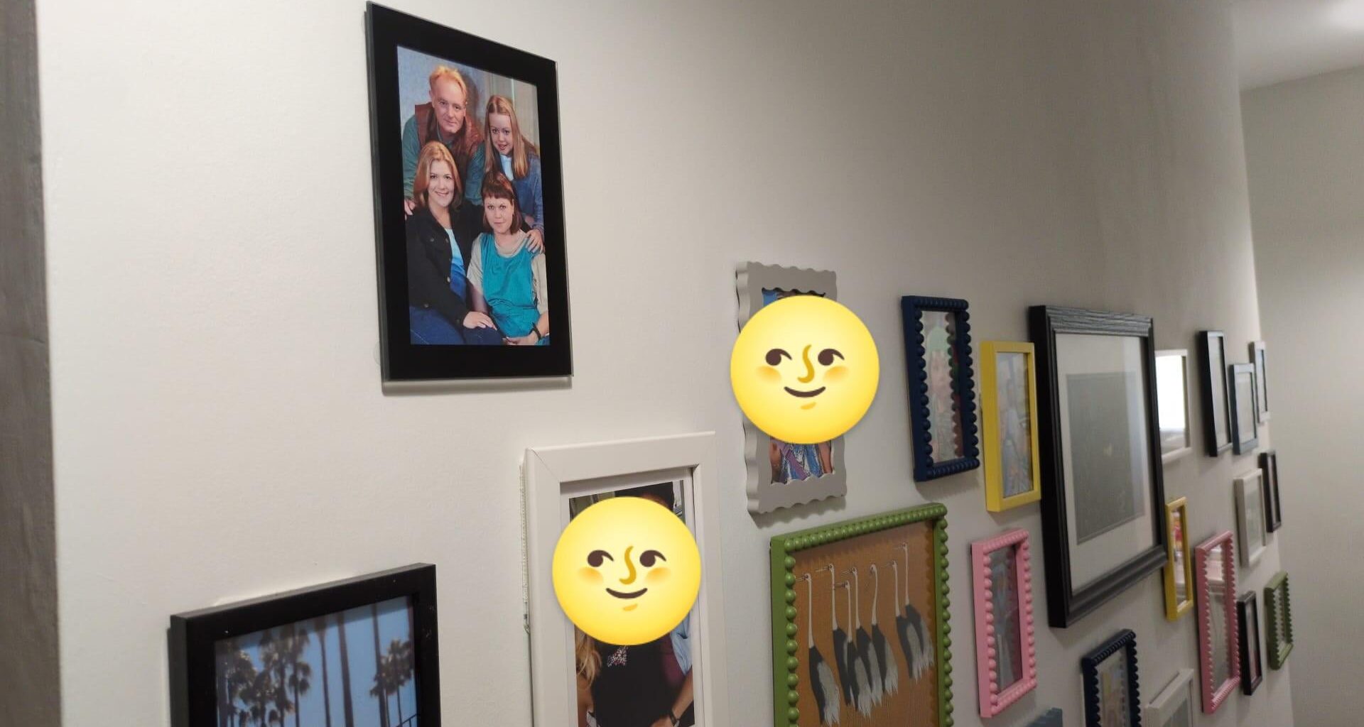 Day 1: The Battersbys on our downstairs toilet photo wall without the wife noticing.