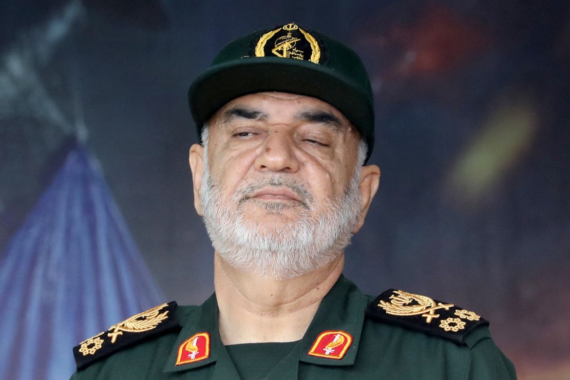 The head of Iran's Islamic Revolutionary Guard Corps, Hossein Salami, attends a military parade in Tehran in April 2024.