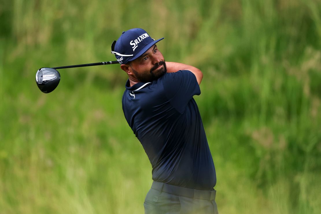 J.J. Spaun of the United States plays his shot from the seventh tee during the final round of the 125th U.S. Open.