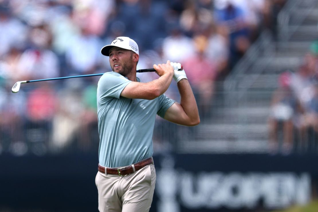 Sam Burns of the United States plays a second shot on the fourth hole during the final round of the 125th U.S. Open