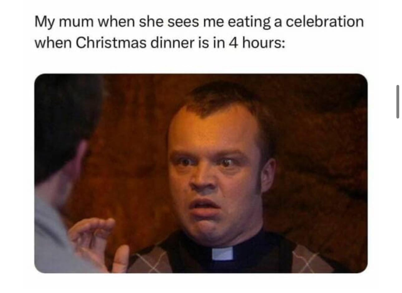 The look of pure disgust, followed by “YOU’RE NOT GOING TO EAT YOUR CHRISTMAS DINNER” 😂