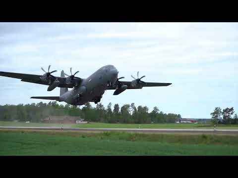 Norwegian C-130J Super Hercules Lands on public road in Sweden. First ti...
