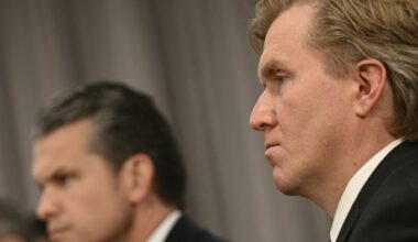 US secretary of defence Pete Hegseth, left, and Elbridge Colby, under-secretary of defence for policy