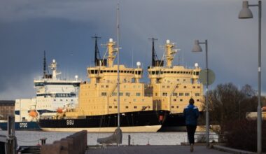 Icebreaker vessels moored in the South Harbour at the port of Helsinki