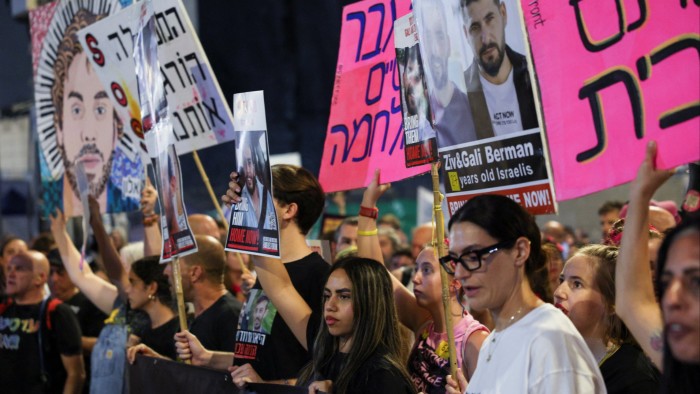 Demonstrators in Tel Aviv take part in a protest to demand the immediate release of hostages held in Gaza
