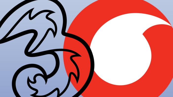 Logos of Three UK and Vodafone