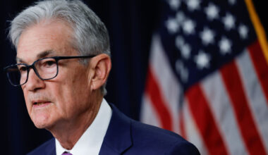 Federal Reserve Chair Jerome Powell speaking at podium after FOMC meeting on May 1