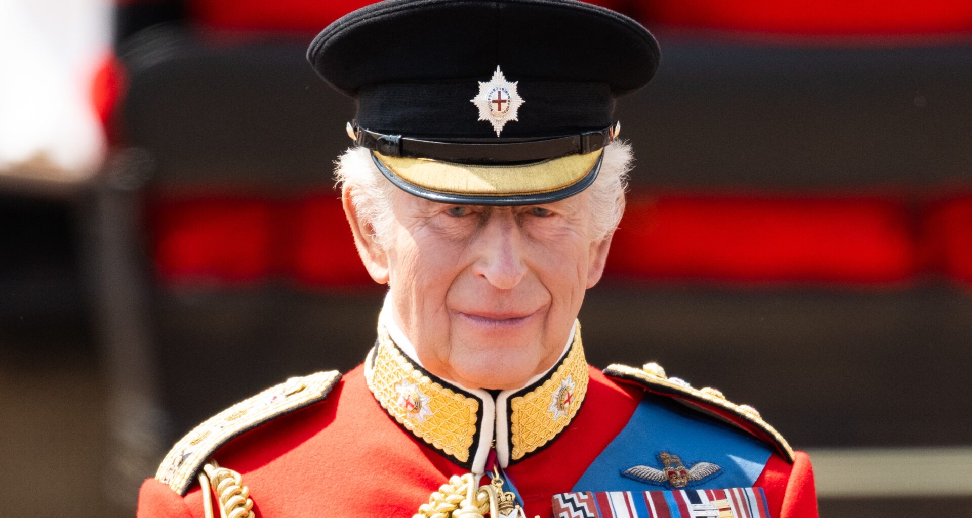 King Charles III wears uniform during Trooping The Colour 2025 on June 14, 2025