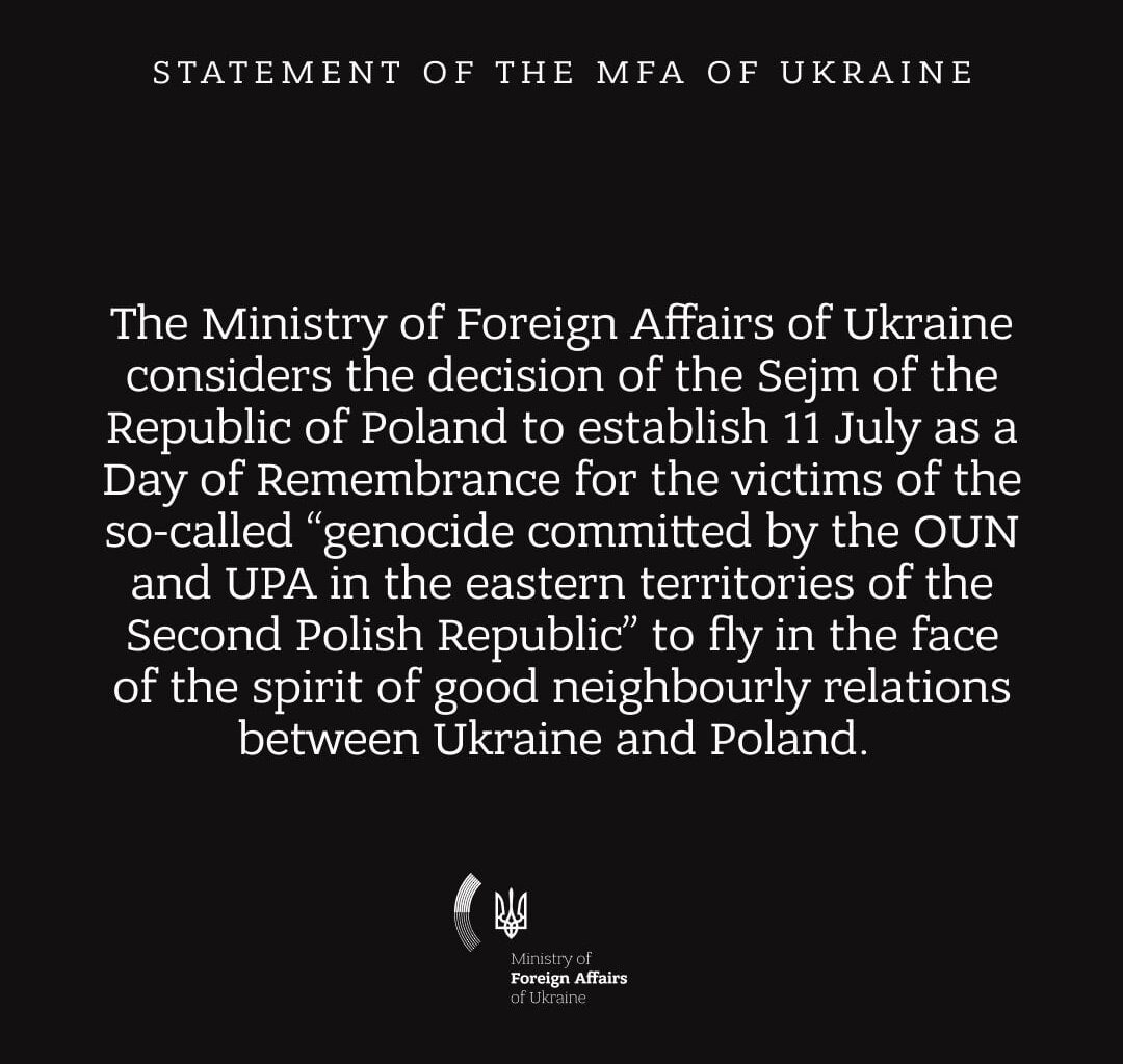 UA MFA statement on Volhynia remembrance day