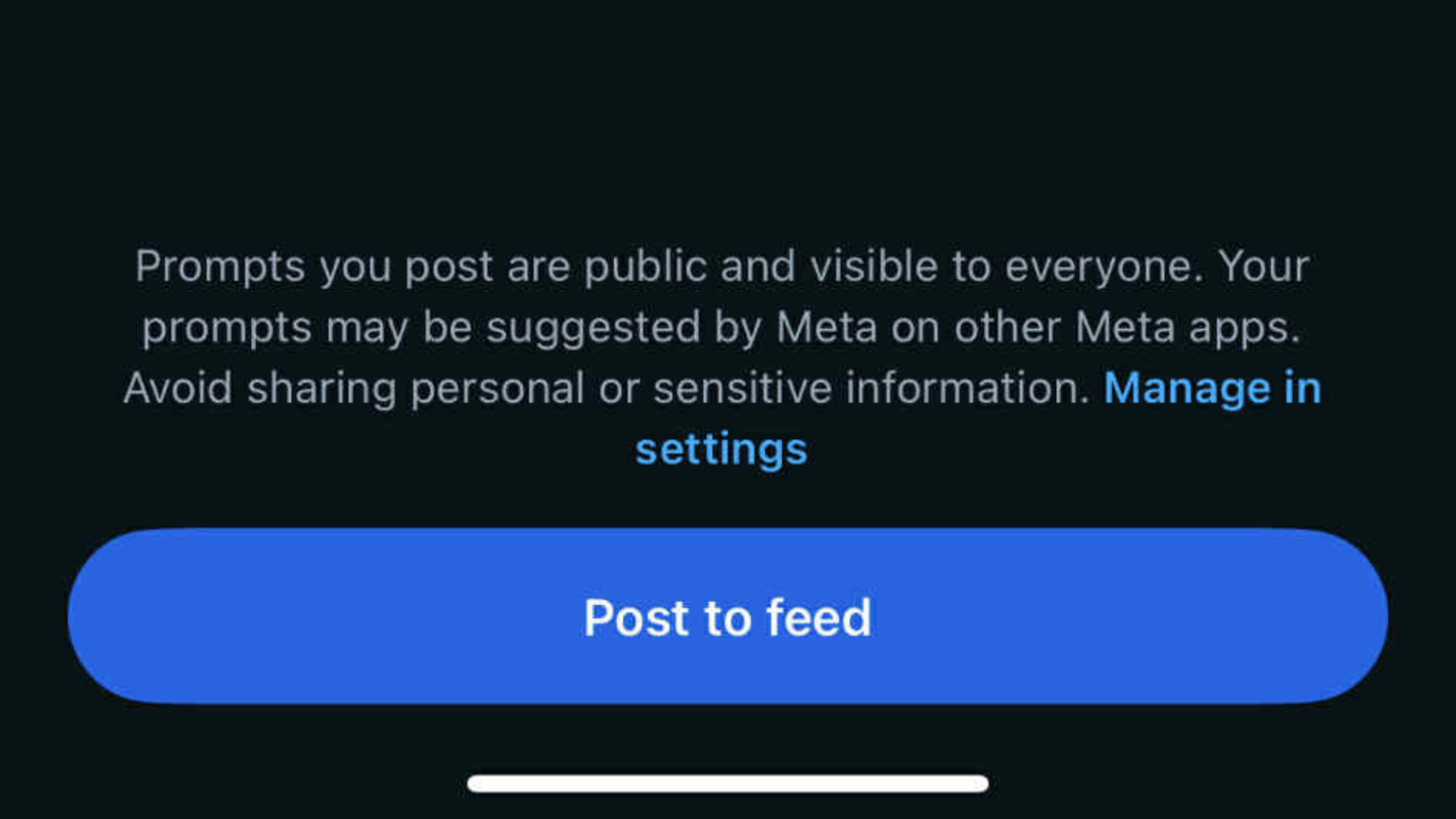 A screenshot of a pop-up in the Meta AI app. It reads: