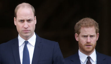 Prince William and Prince Harry both wear white shirts with navy suits