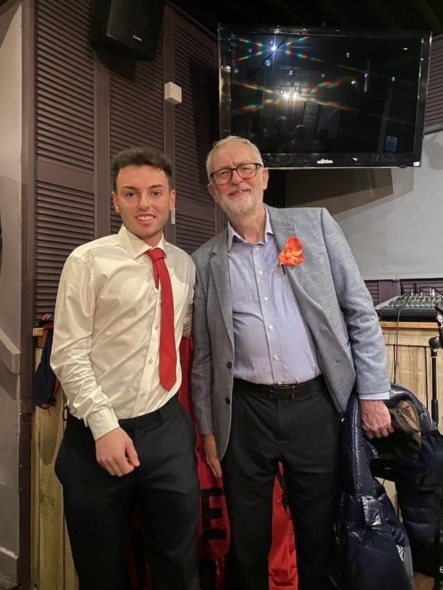 New Reform councillor Jamie McGuire on an SNP trip to Parliament in 2019 & pictured with Jeremy Corbyn as chair of Glasgow Uni Labour Club in 2021.
