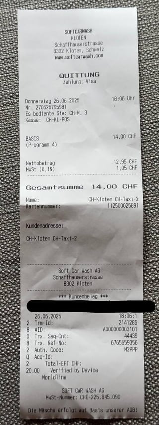 Scam at Softcarwash Kloten + outrageous service