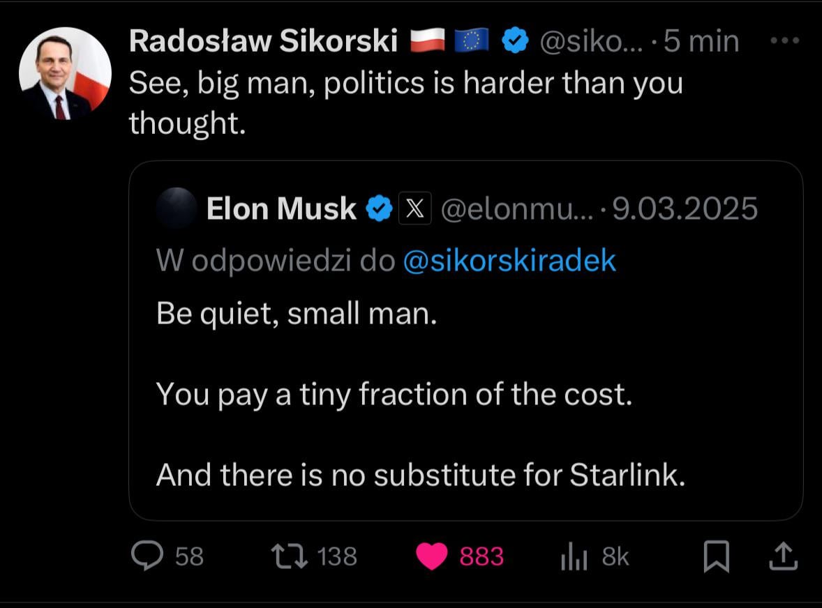 Clever comeback from Sikorski  to Musk