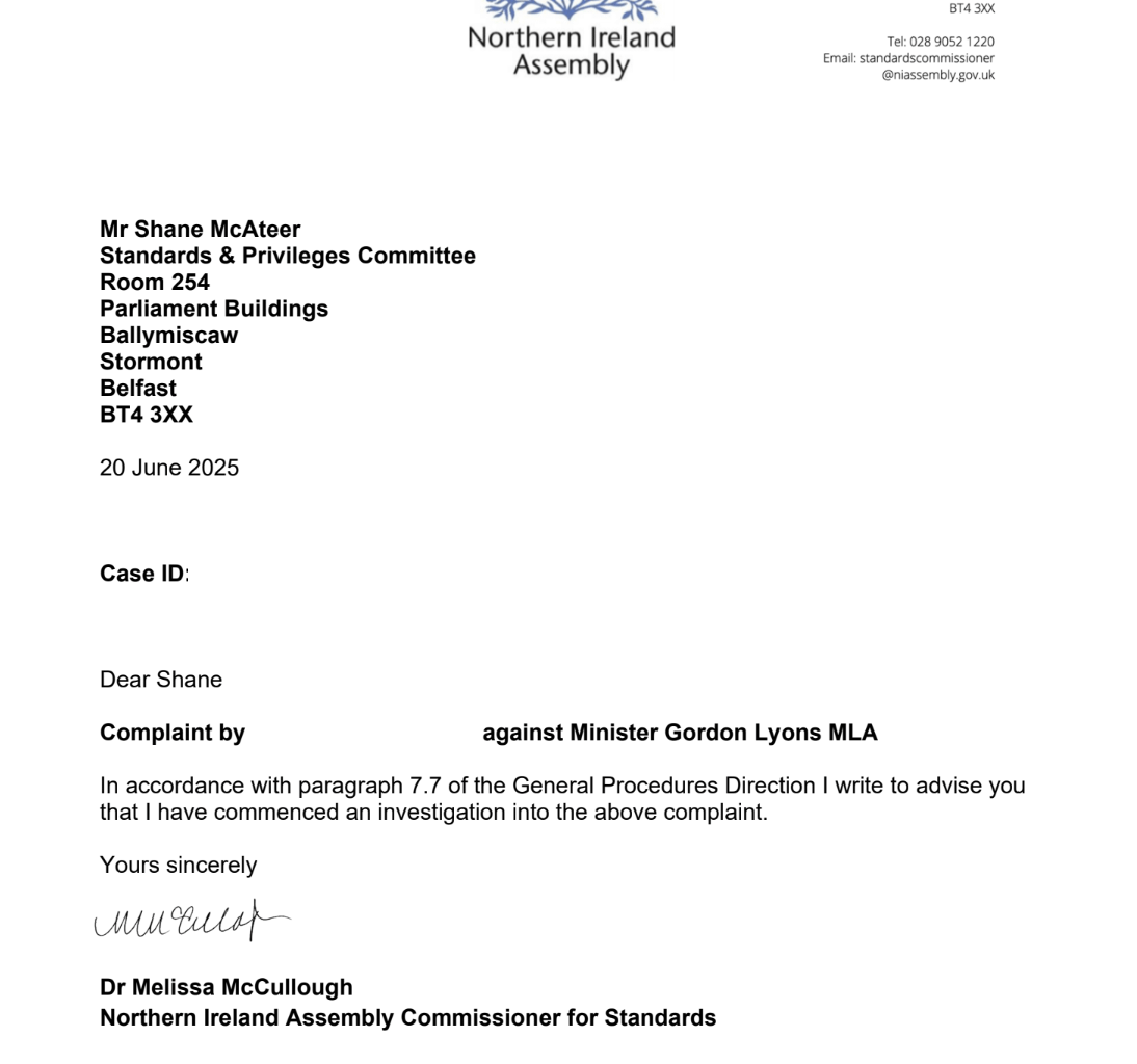 Standards Commissioner emailed me to say they're investigating Gordon Lyons
