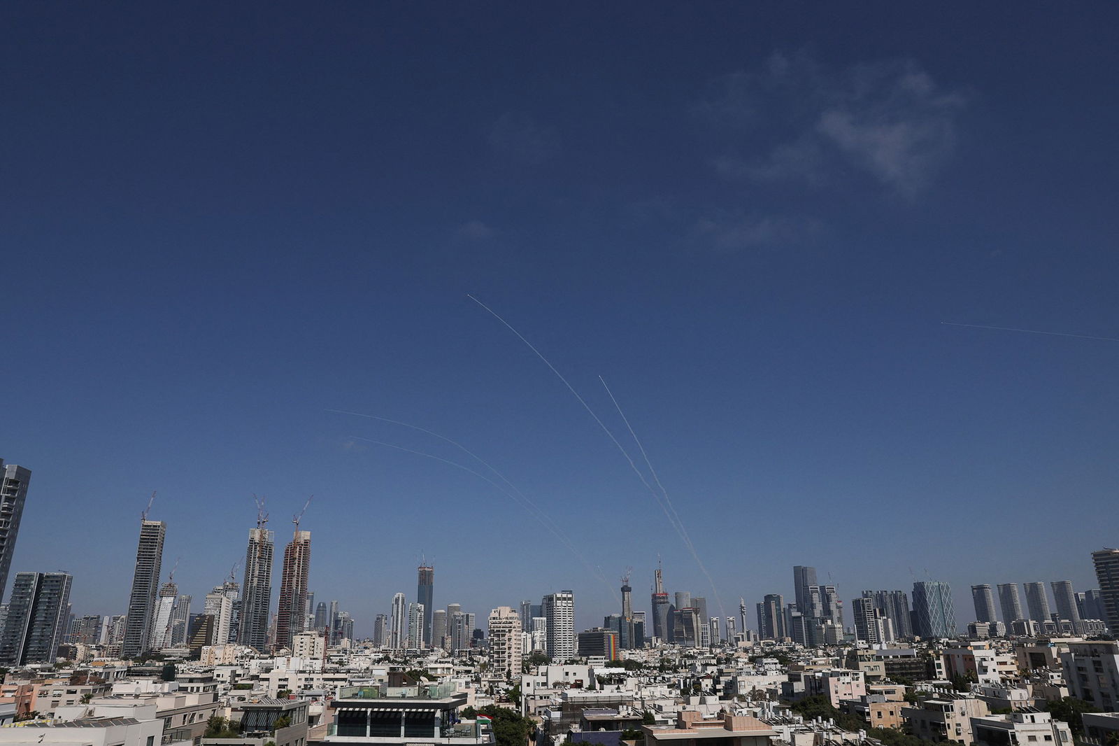 A missile launched from Iran is intercepted, amid the Iran-Israel conflict