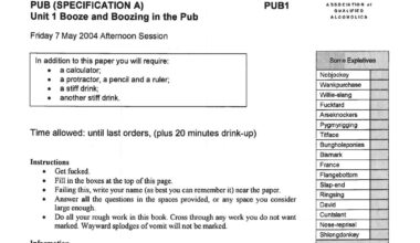 I unearthed and scanned an old "activity sheet" a friend and I made up for our A Level results pub crawl back in 2004. It's an elaborate (fake) AQA exam paper for the "Ale Level" module "Booze and Boozing in the Pub". It's extremely sweary. Enjoy!
