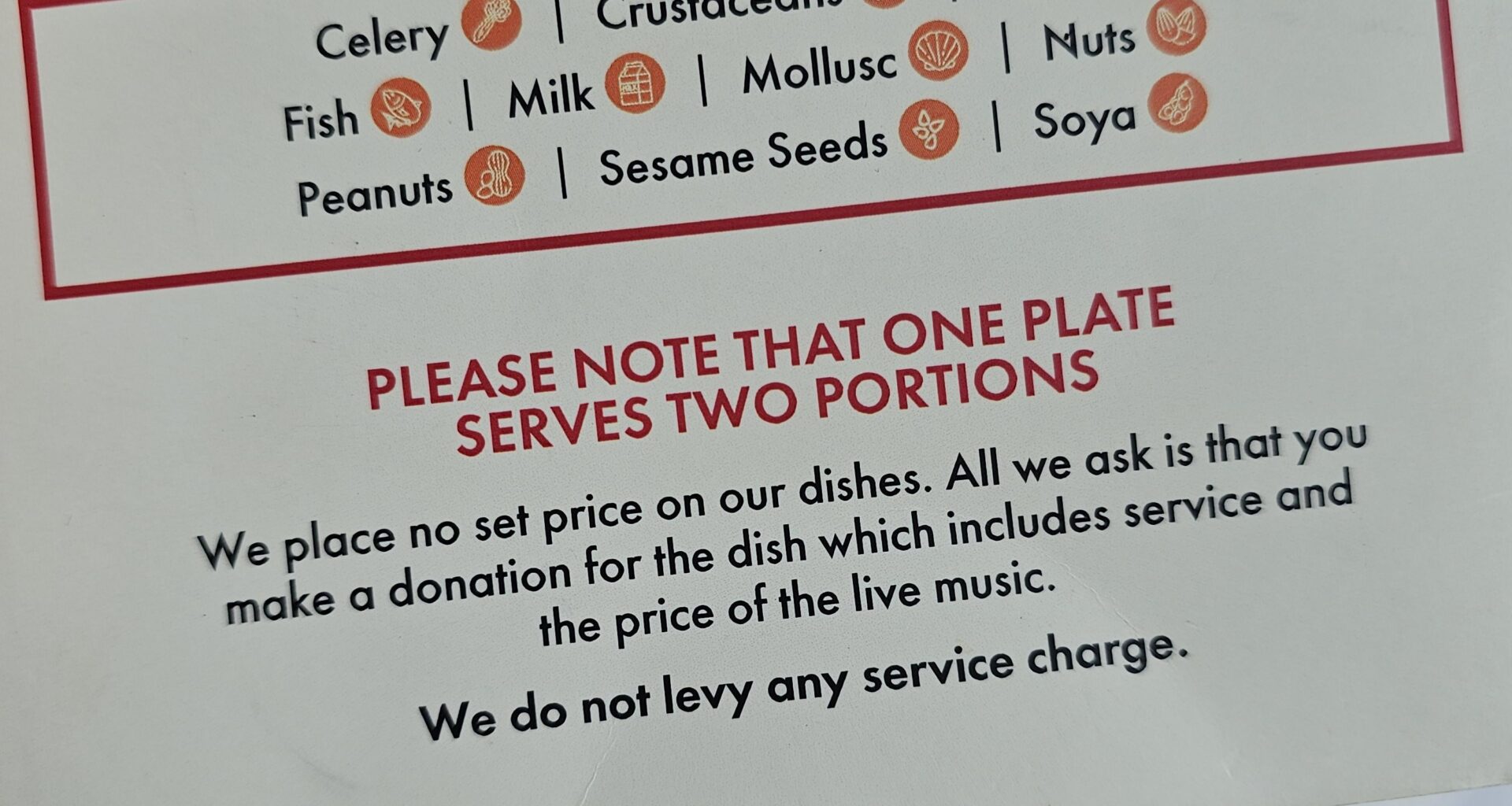 I went to a place that had no set price for the food on their menu.