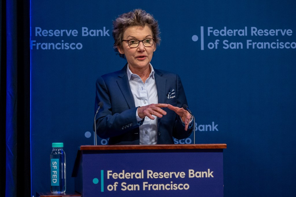 Mary Daly speaking at the Federal Reserve Bank of San Francisco.