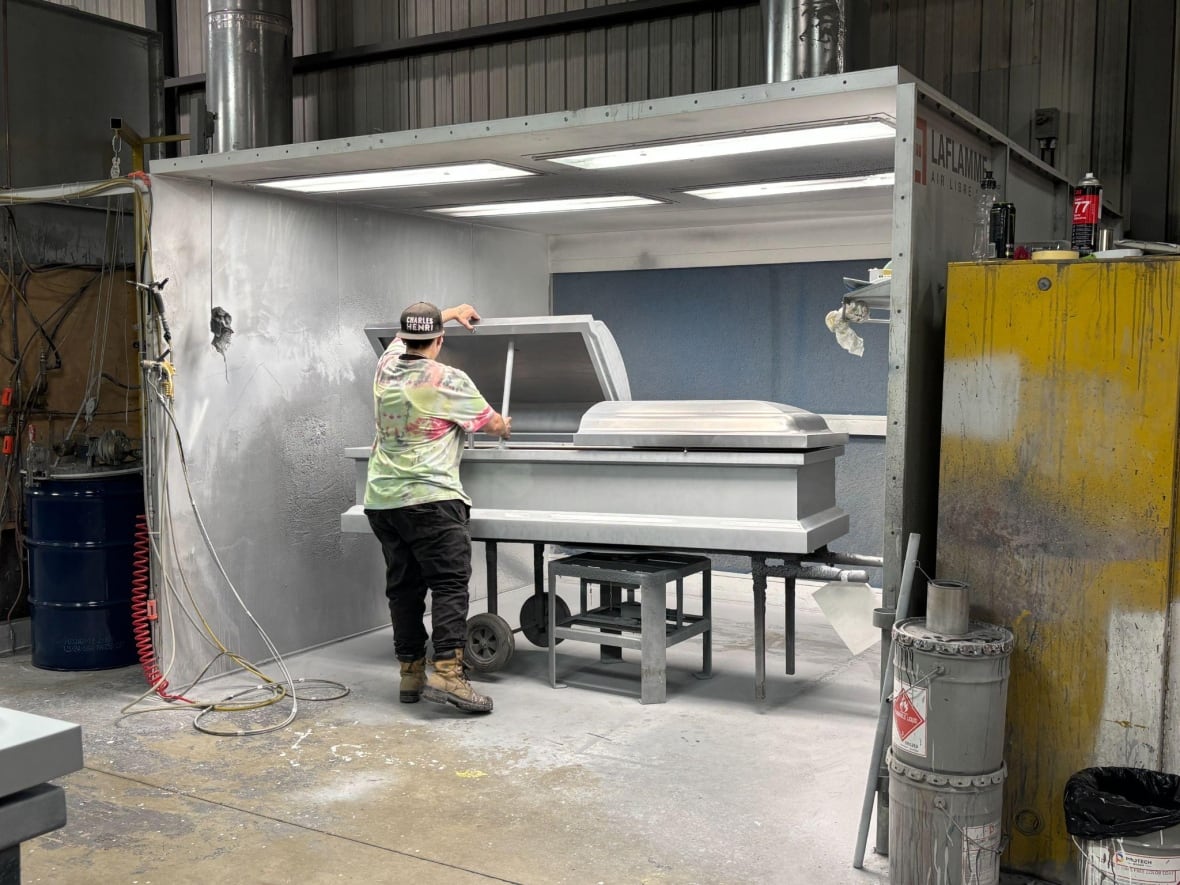 Man working on coffin