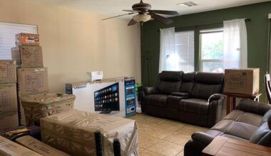 Moving boxes sit in a U.S. Air Force airman’s home in Las Vegas