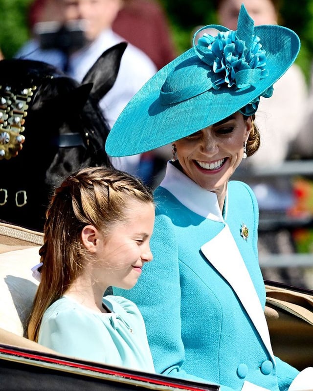 Princess Charlotte, 10, and Mom Kate Middleton Twin in Aqua for Picture-Perfect Trooping Moment | 📷: Getty; Shutterstock