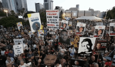Tens of thousands of protesters at Hostages Square in Tel Aviv call for an end to the Gaza war