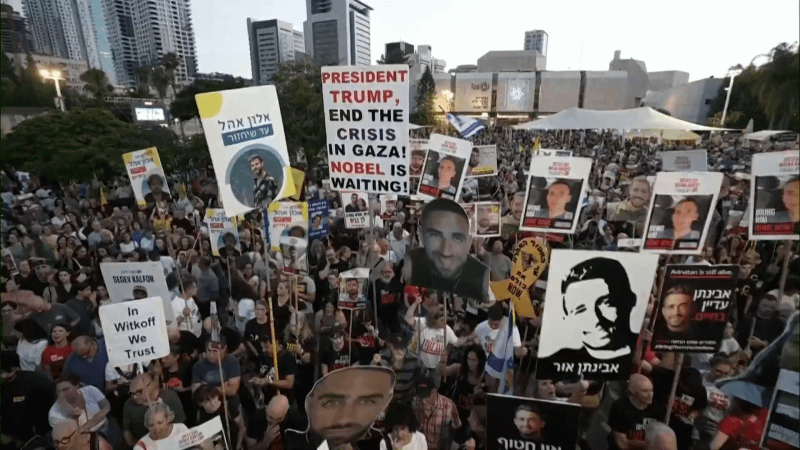 Tens of thousands of protesters at Hostages Square in Tel Aviv call for an end to the Gaza war