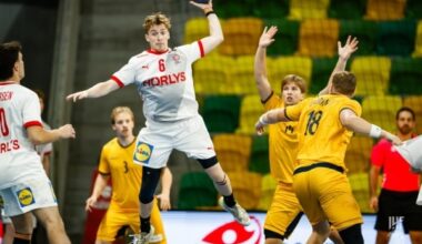 Photo by the 25th World Men's Junior Handball Championship Semi-final match between Denmark and Sweden, photo source = International Handball Federation