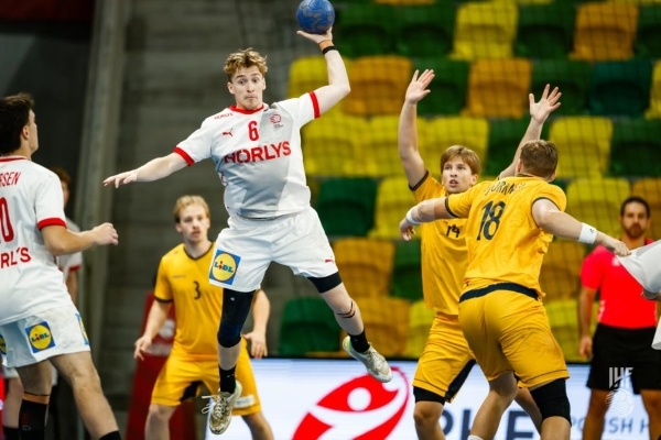 Photo by the 25th World Men's Junior Handball Championship Semi-final match between Denmark and Sweden, photo source = International Handball Federation