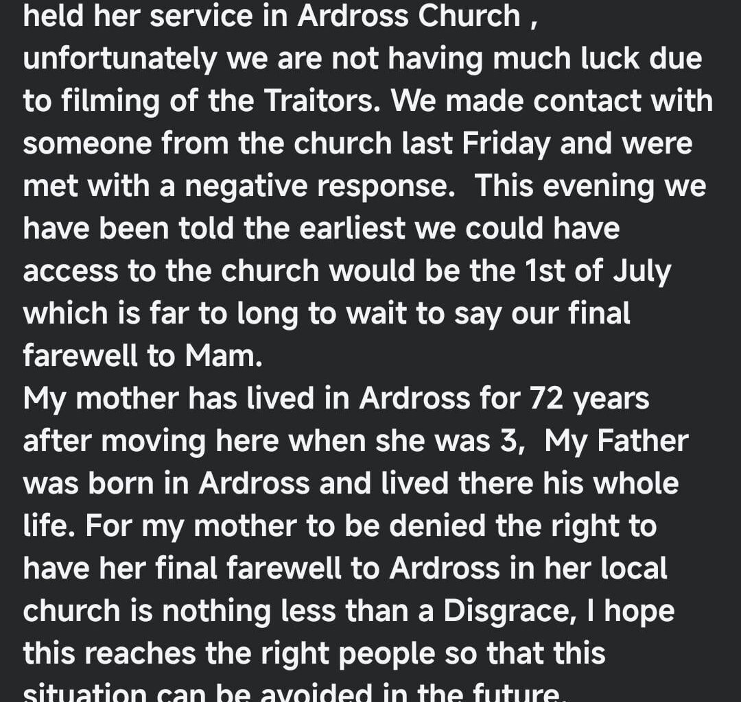 No funerals until July because of filming.