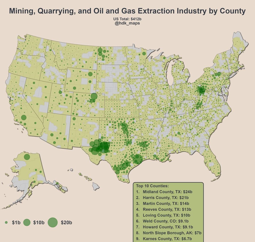 [OC] Mining, Quarrying, and Oil and Gas Extraction Industry in the US