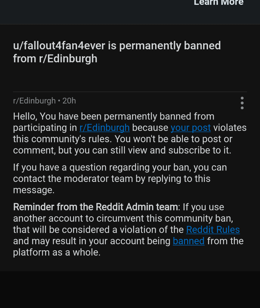 got banned because I mentioned the negatives of my area