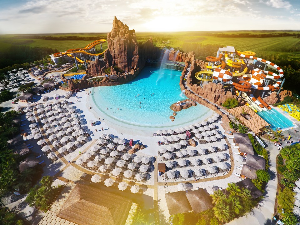 Aerial view of Nickelodeon Hotel water park in Antalya.