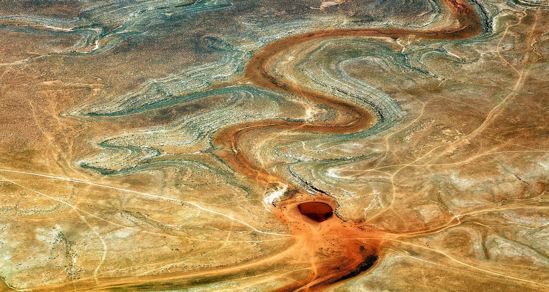 Aerial view of a dry river in Nevada, near Colorado River and Grand Canyon, USA.