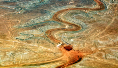 Aerial view of a dry river in Nevada, near Colorado River and Grand Canyon, USA.
