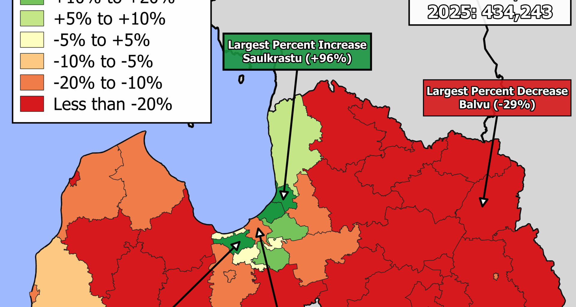 Percent Change In Russian Population By Latvian Municipality (2015-2025)
